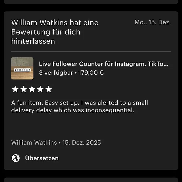 Screenshot of an Etsy review for Tikky