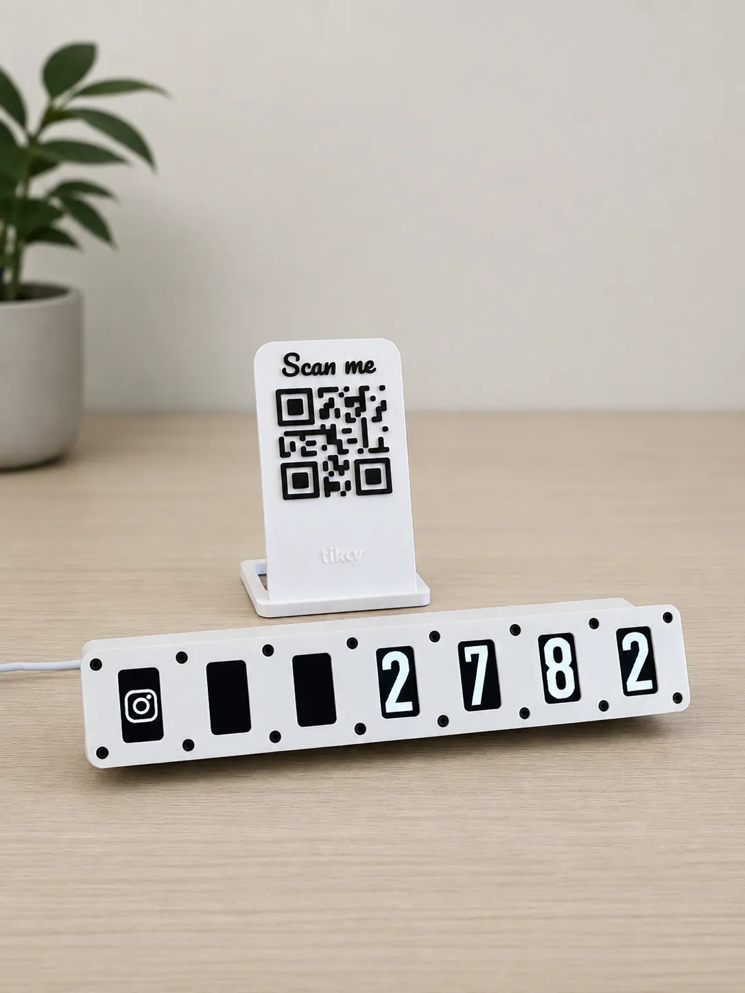 QR Follow Sign example on a counter