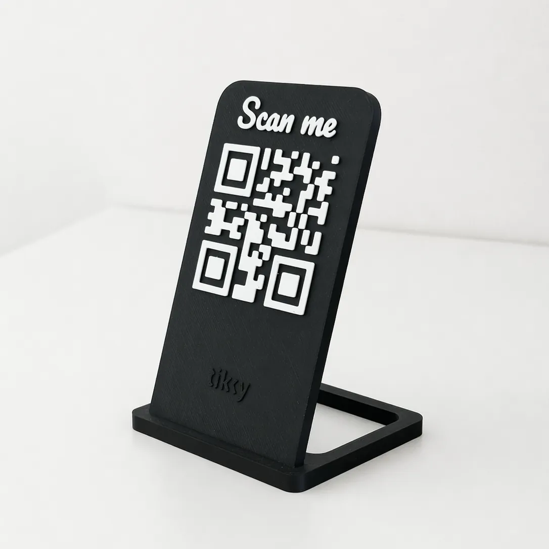 QR Follow Sign example on a counter
