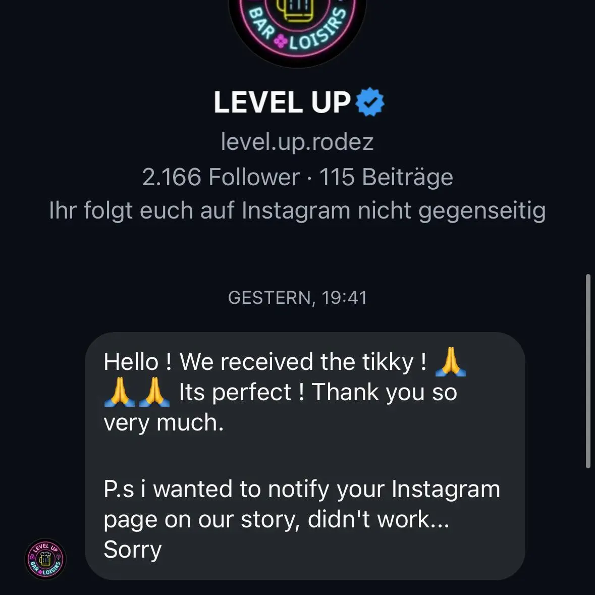 Instagram review screenshot: Tikky in use